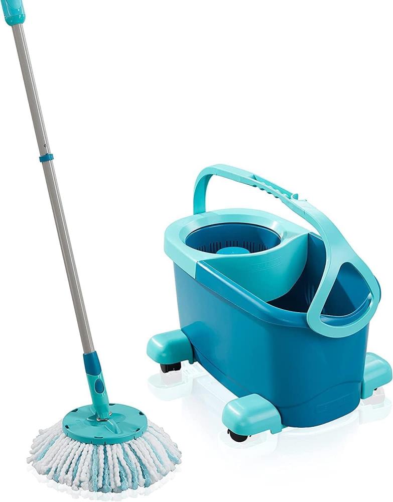 Leifheit Set Clean Twist Disc Mop Ergo 2.0 mit Rollwagen, Bodenwischer mit Mikrofaser Bezug für nebelfeuchte Reinigung auf Fliesen und Laminat